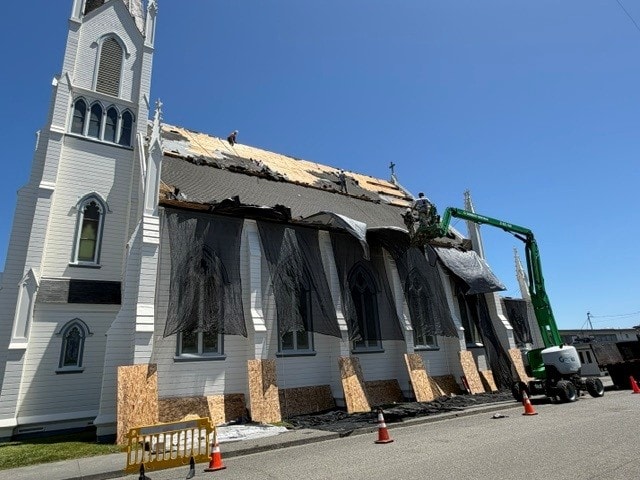 Church roof — replacement in progress